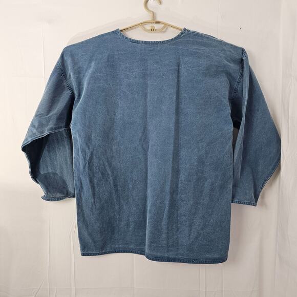 Vintage Denim Outfit 2 Piece Set Large Long Shirt Skirt Jean Blue Fall Leaf Puff - Picture 15 of 16